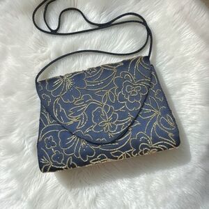 Vtg Carla Marchi Floral Beaded Black/Gold Evening Bag Purse Crossbody Elegant